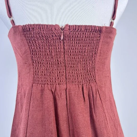 NWOT Farm Rio Linen Blend Sleeveless Halter Wide Leg Jumpsuit Sz L Brown
